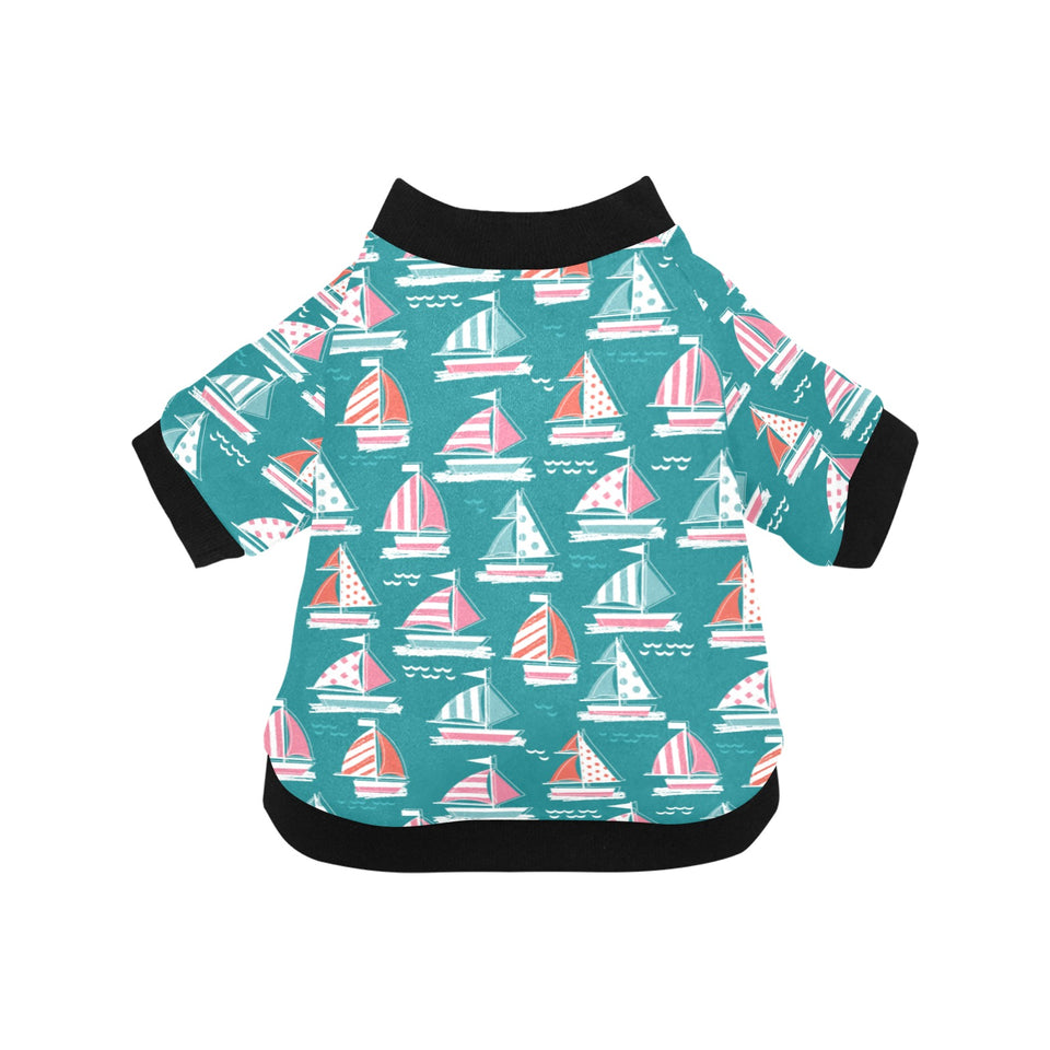 Cute sailboat pattern All Over Print Pet Dog Round Neck Fuzzy Shirt