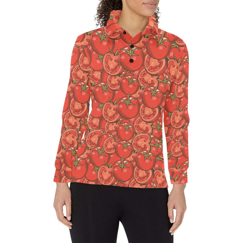 Red Tomato Pattern Women's Long Sleeve Polo Shirt