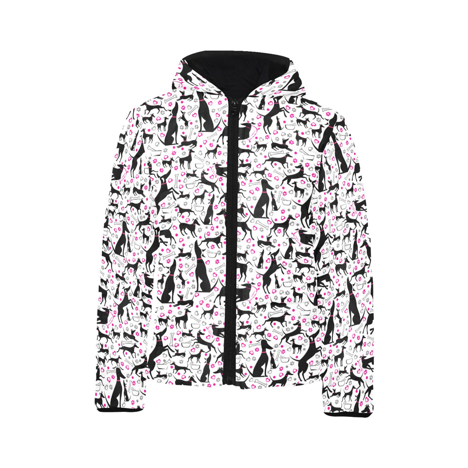Greyhound Pattern Print Design 02 Kids' Boys' Girls' Padded Hooded Jacket