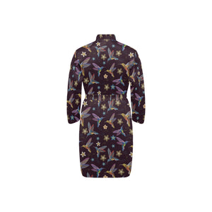 Hummingbird Pattern Print Design 04 Men's Long Sleeve Belted Night Robe