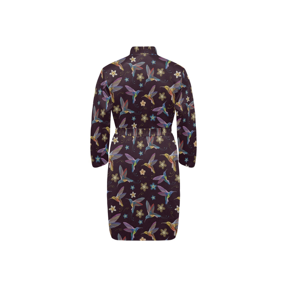 Hummingbird Pattern Print Design 04 Men's Long Sleeve Belted Night Robe
