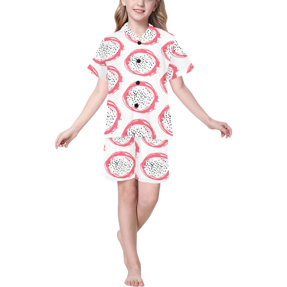 Hand drawn dragon fruit Kids' Boys' Girls' V-Neck Short Pajama Set