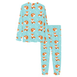 Fox pattern blue b ackground Women's All Over Print Pajama Set