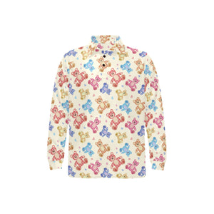 Teddy Bear Pattern Print Design 05 Men's Long Sleeve Polo Shirt
