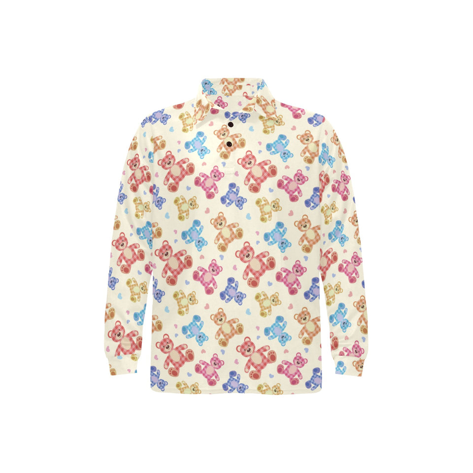 Teddy Bear Pattern Print Design 05 Men's Long Sleeve Polo Shirt