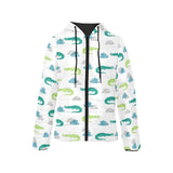 watercolor crocodile pattern Women's Padded Hooded Jacket