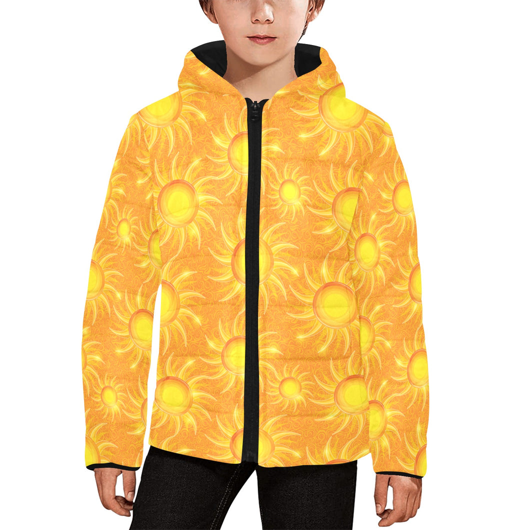 Sun orange background Kids' Boys' Girls' Padded Hooded Jacket