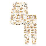 Cute dog corgi striped background pattern Women's All Over Print Pajama Set