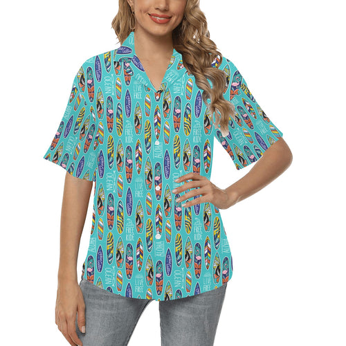 Surfboard Pattern Print Design 05 Women's All Over Print Hawaiian Shirt