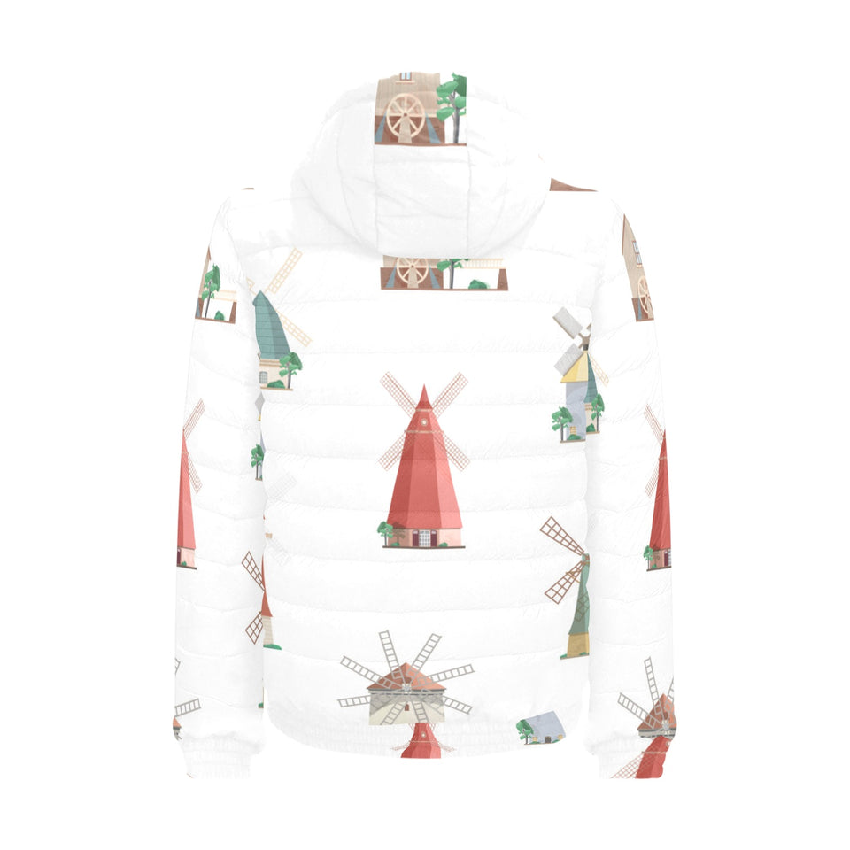 windmill design pattern Men's Padded Hooded Jacket