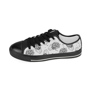 Hand drawn french fries pattern Kids' Boys' Girls' Low Top Canvas Shoes Black
