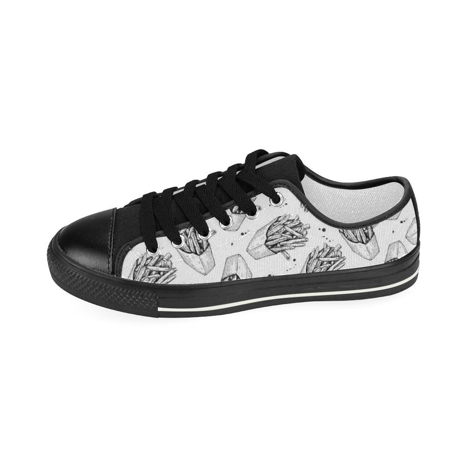 Hand drawn french fries pattern Kids' Boys' Girls' Low Top Canvas Shoes Black