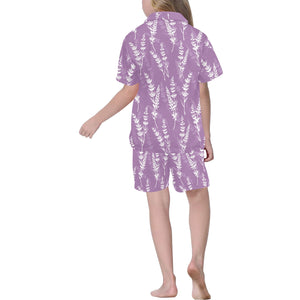 Lavender flowers purple pattern Kids' Boys' Girls' V-Neck Short Pajama Set