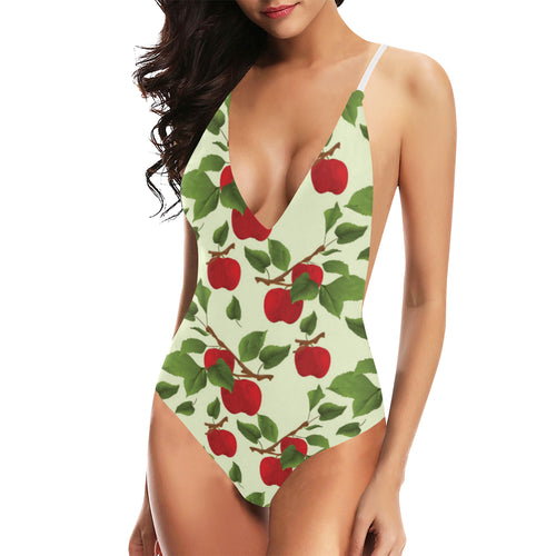Red apples leaves pattern Women's One-Piece Swimsuit