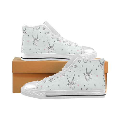 Cute goat design pattern Women's High Top Canvas Shoes White