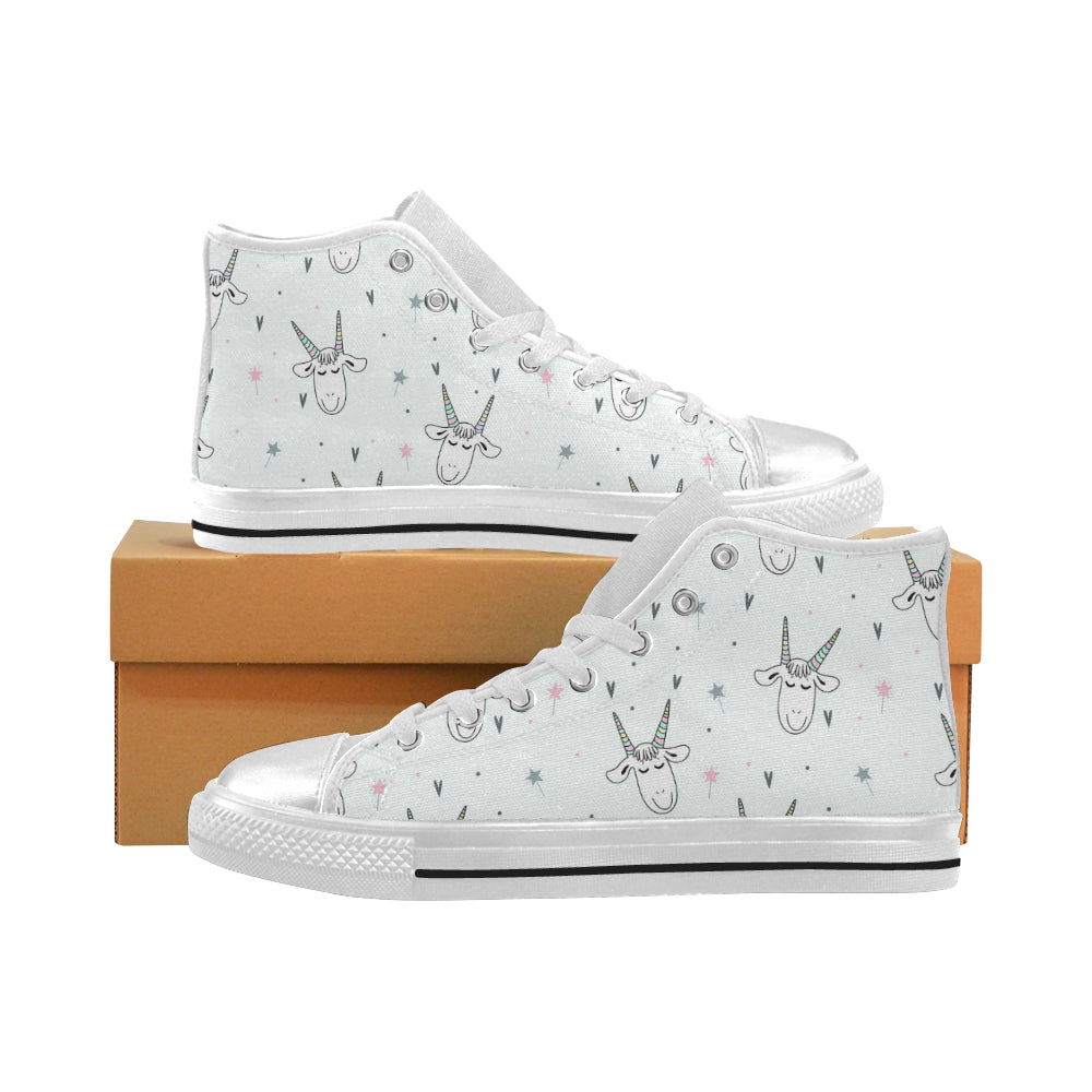 Cute goat design pattern Women's High Top Canvas Shoes White