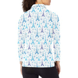 Blue Eiffel Tower Theme Pattern Print Design 01 Women's Long Sleeve Polo Shirt
