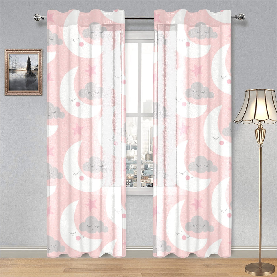 Cute moon cloud star pattern pink dot background Gauze Curtain