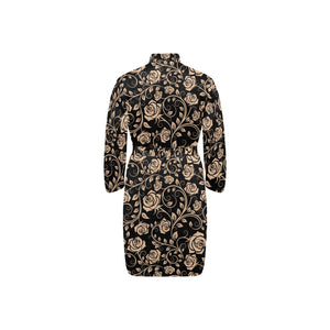 Rose Pattern Print Design 04 Men's Long Sleeve Belted Night Robe