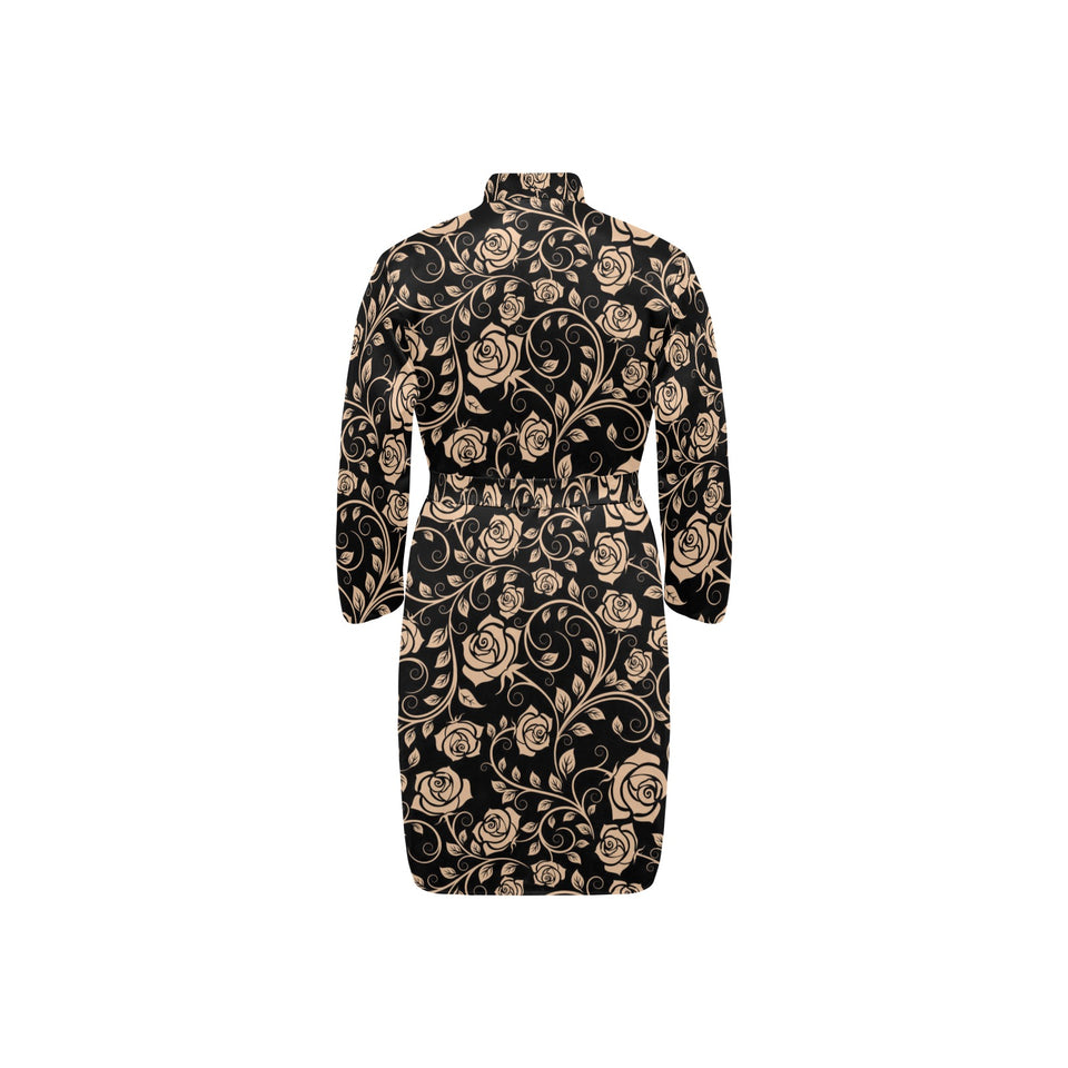 Rose Pattern Print Design 04 Men's Long Sleeve Belted Night Robe