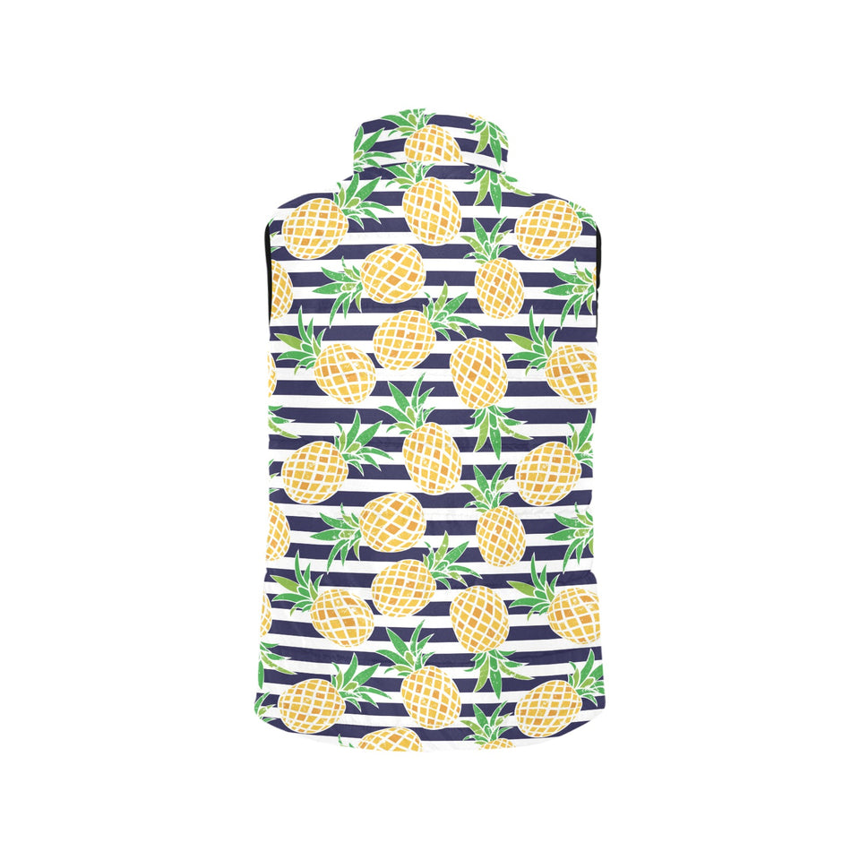 Pineapples pattern striped background Women's Padded Vest