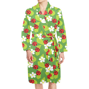 Ladybug Pattern Print Design 01 Men's Long Sleeve Belted Night Robe