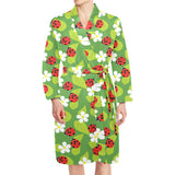 Ladybug Pattern Print Design 01 Men's Long Sleeve Belted Night Robe