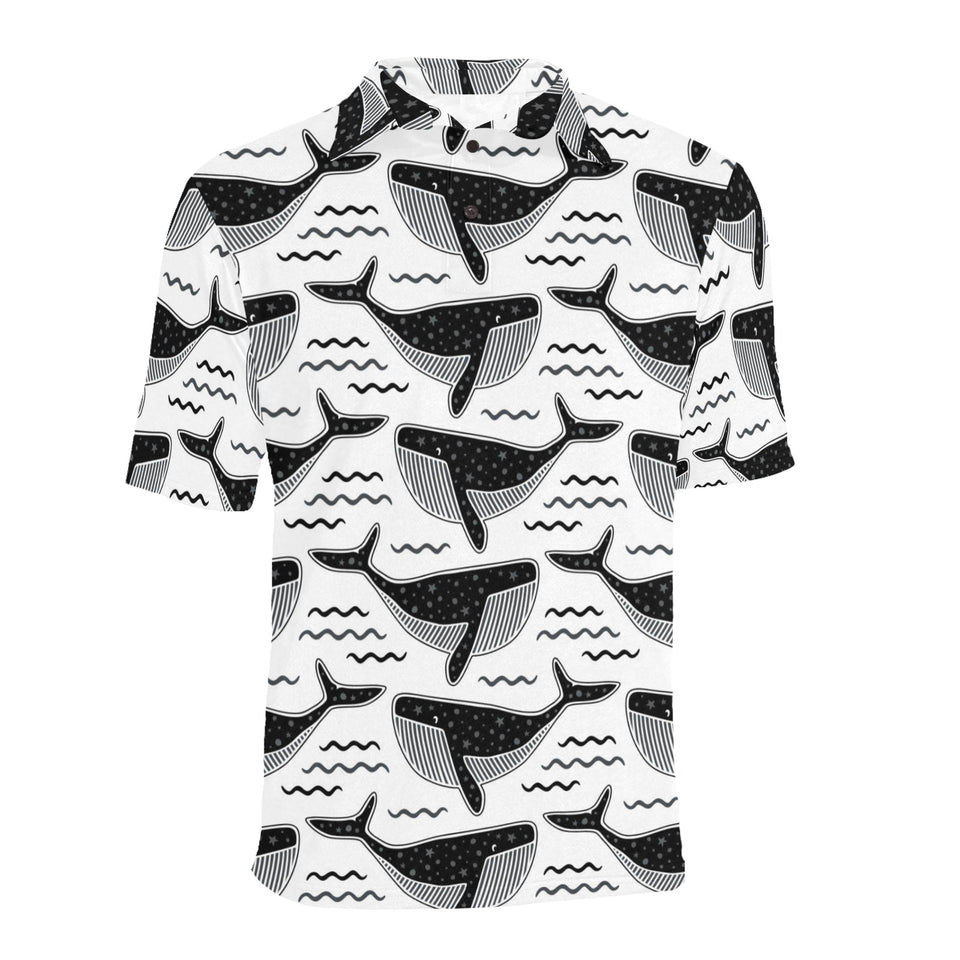 Black whale pattern Men's All Over Print Polo Shirt