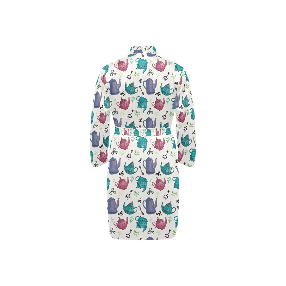 Tea pots Pattern Print Design 05 Men's Long Sleeve Belted Night Robe