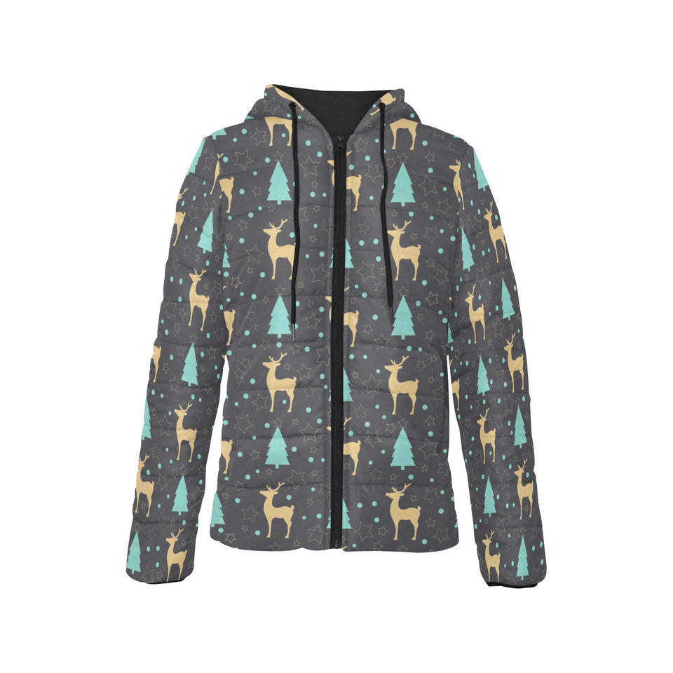 Deers star tree pattern Women's Padded Hooded Jacket