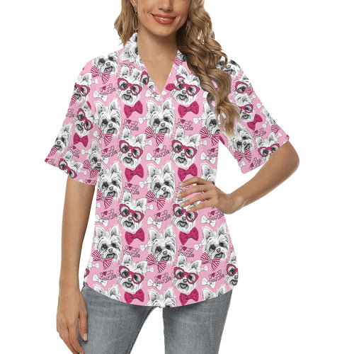 Yorkshire Terrier Pattern Print Design 03 Women's All Over Print Hawaiian Shirt