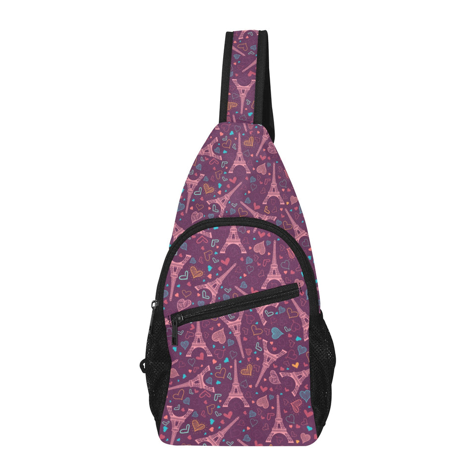 Eiffel Tower Heart Pattern Print Design 04 All Over Print Chest Bag