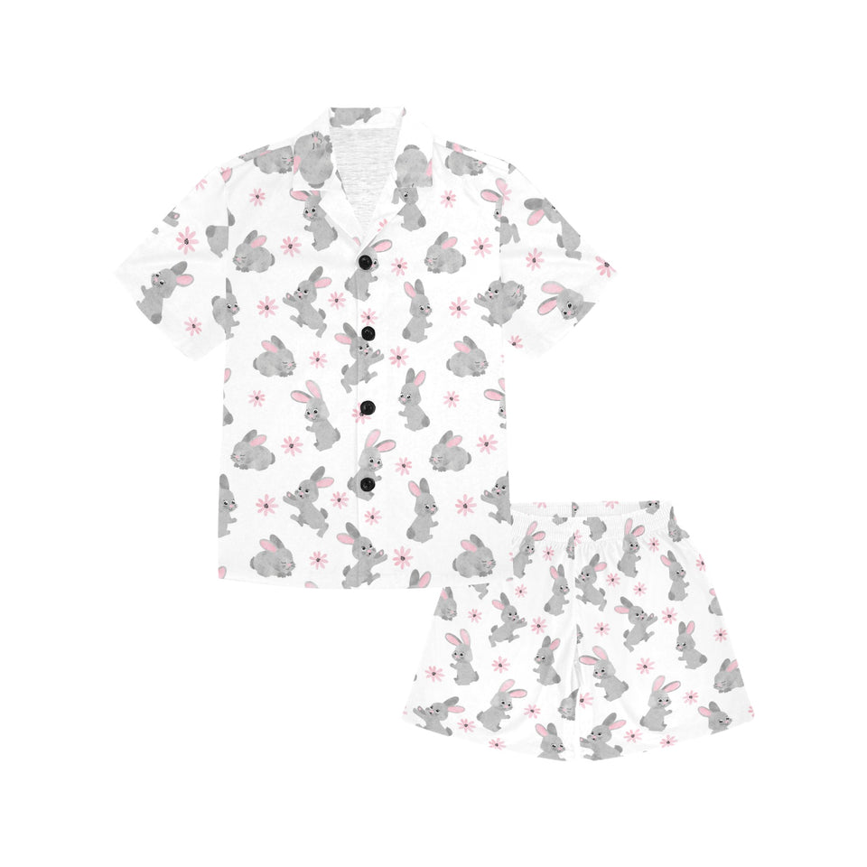 Watercolor cute rabbit pattern Kids' Boys' Girls' V-Neck Short Pajama Set