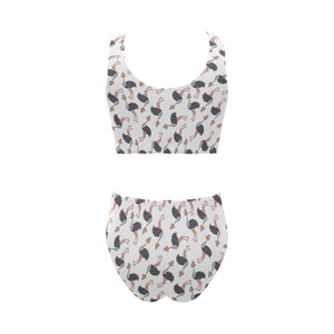 Ostrich Pattern Print Design 02 Chest Bowknot High Waisted Bikini Swimsuit