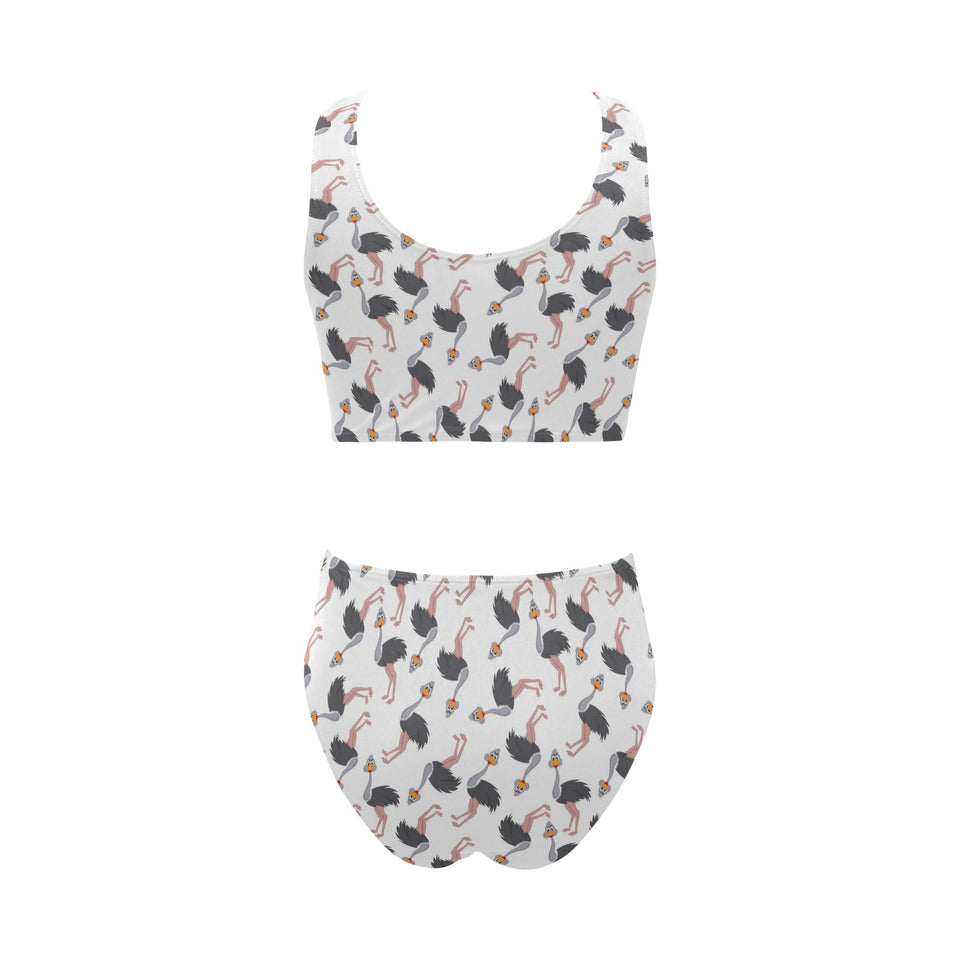 Ostrich Pattern Print Design 02 Chest Bowknot High Waisted Bikini Swimsuit