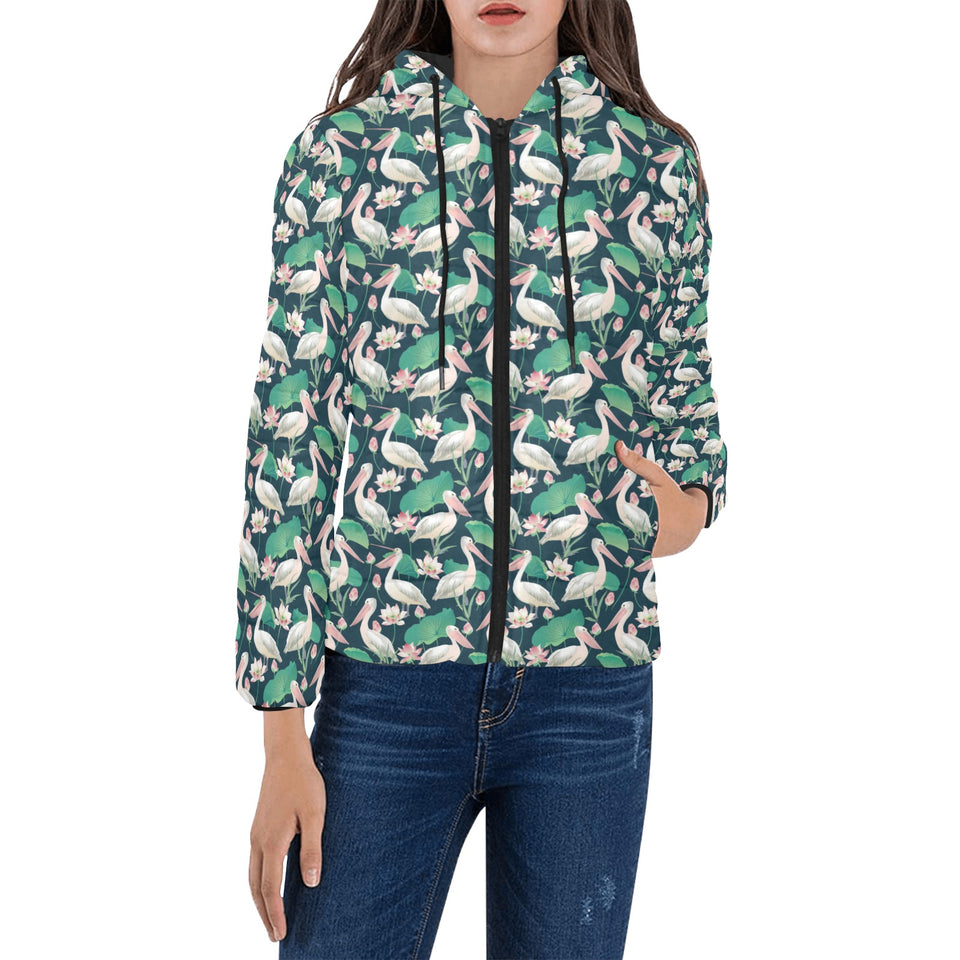 Pelican Pattern Print Design 03 Women's Padded Hooded Jacket