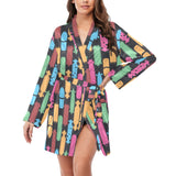 Skate Board Pattern Print Design 02 Women's Long Sleeve Belted Night Robe