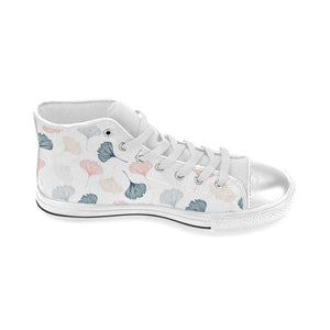 Black Gray Cream coral ginkgo leaves pattern Women's High Top Canvas Shoes White