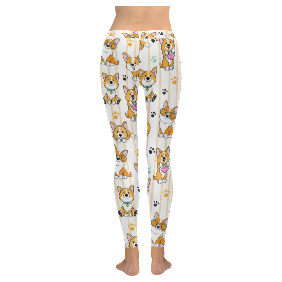 Cute dog corgi striped background pattern Women's Legging Fulfilled In US