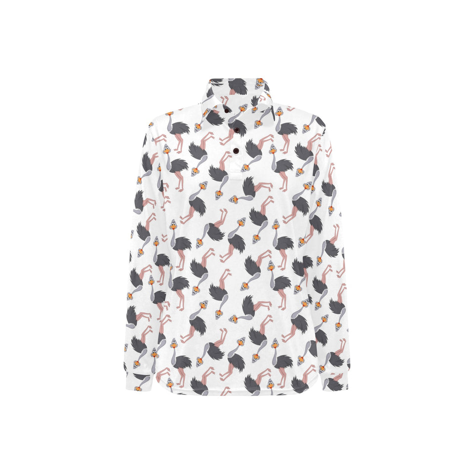 Ostrich Pattern Print Design 02 Women's Long Sleeve Polo Shirt
