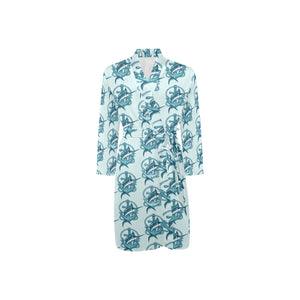 Swordfish Pattern Print Design 05 Men's Long Sleeve Belted Night Robe
