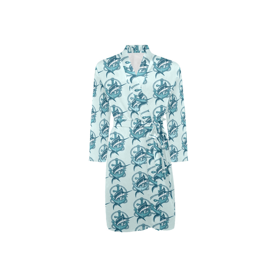 Swordfish Pattern Print Design 05 Men's Long Sleeve Belted Night Robe