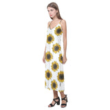sunflowers design pattern V-Neck Open Fork Long Dress