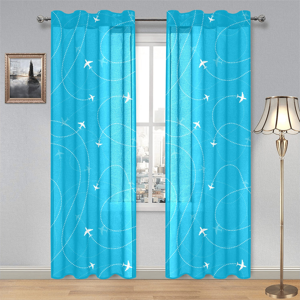 Airplane destinations blue background Gauze Curtain