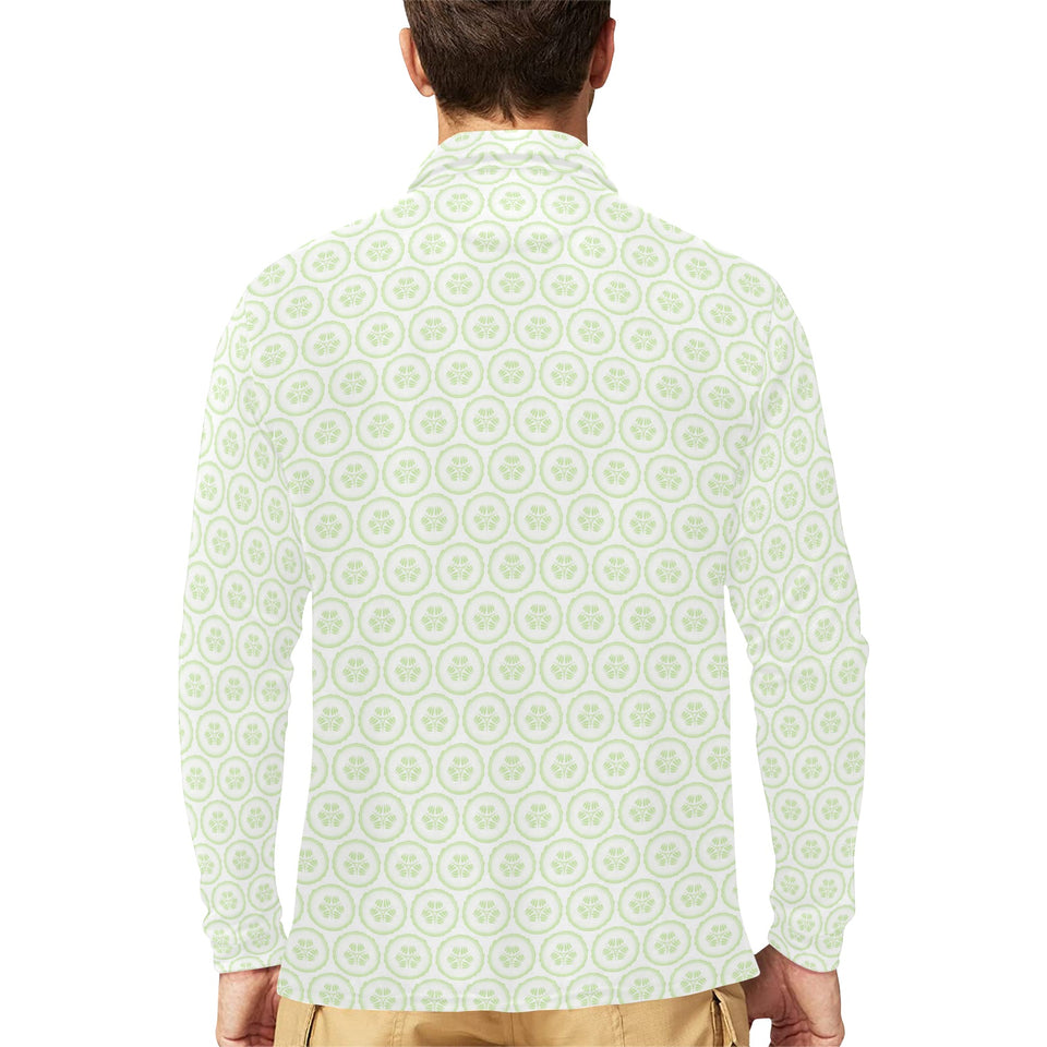Cucumber pattern background Men's Long Sleeve Polo Shirt