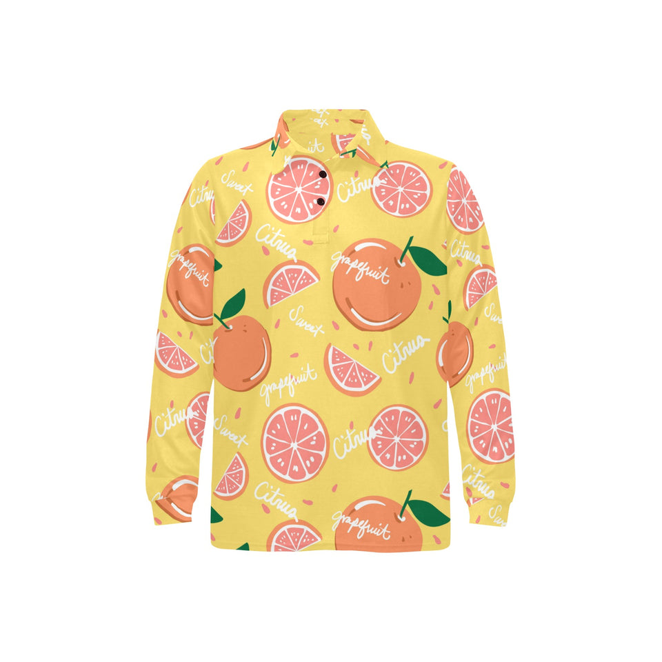 Grapefruit yellow background Men's Long Sleeve Polo Shirt