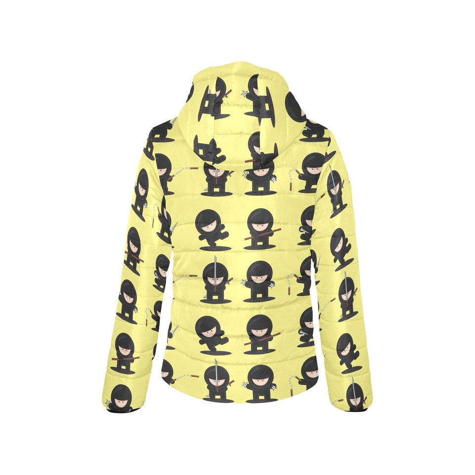 Cute ninja yellow background Women's Padded Hooded Jacket