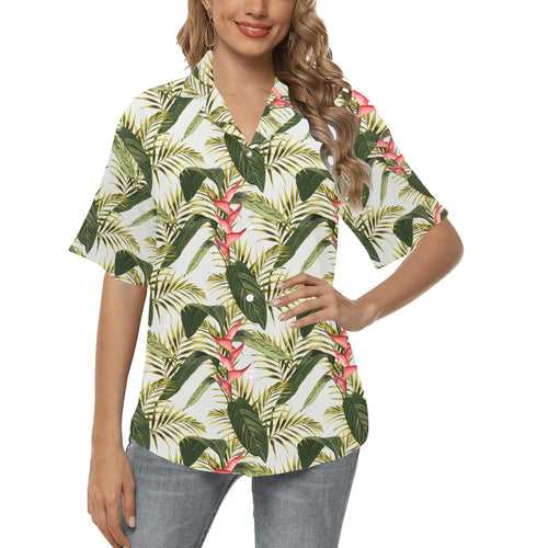 heliconia pattern Women's All Over Print Hawaiian Shirt