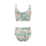 Bonsai bamboo stork japanese pattern cream theme Chest Bowknot High Waisted Bikini Swimsuit