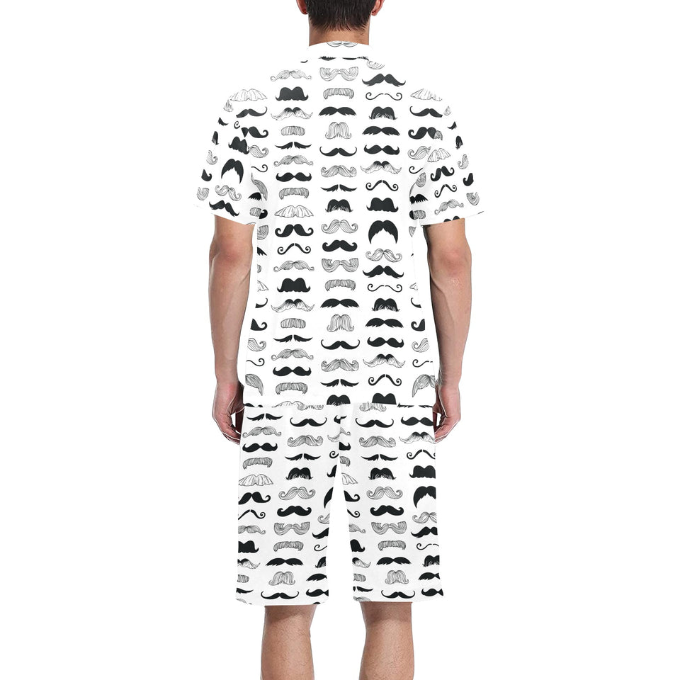Mustache Beard Pattern Print Design 04 Men's V-Neck Short Pajama Set